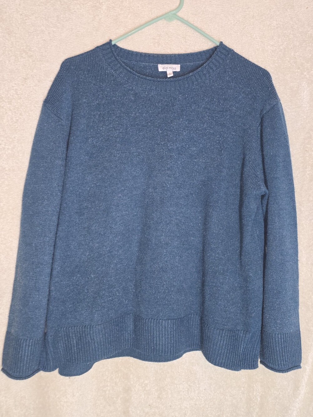Ella Moss Crew Neck Sweater Relaxed Fit Green Size L